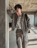 Mud damage denim hooded jacket