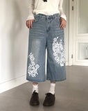 Davin printed denim washed Bermuda pants