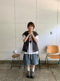 [unisex] Renhi Stripe Banding Denim Bermuda Pants