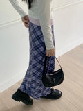 Shabin Vintage Y2K Checkered Ribbon Long Skirt