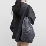 LINE denim string backpack