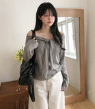 Niid Stripe Tie Off-shoulder Long Sleeve