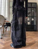 Hard vintage washed cargo denim pants