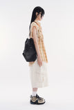 Rough crop sleeveless snap check shirt