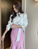 Elnon Drape Satin Tie Blouse