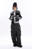 Block suede crop racing leather jacket