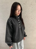 Petans Brushed High Neck Stripe Fleece Sweatshirt