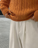 Living pintuck half-bending cotton pants