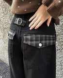 Odi Check Adjust Buckle Brushed Balloon Wide Pants