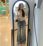 Catbrush Washing Ripped Jeans Semi-Bootcut Denim Pants