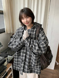 [unisex] Kiteri Fleece Check Hood Half Coat