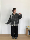 [unisex] Endel Stripe Net Hood Zip-up