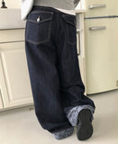 Jakan Flower Roll-up Wide Denim Pants