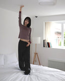 Penkey Stripe Lettering Semi-Cropped Long-Sleeved T-Shirt