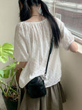 Rickle Vintage Flower Punching Puff Short Sleeve Blouse