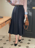 Scott Denim Pleated Banding Skirt [Belt set]