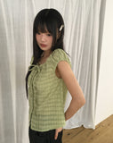 Linda Check Pintuck Ribbon Frill Blouse