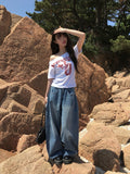 Nero Off-Neck Lettering Number Short Sleeve T-Shirt