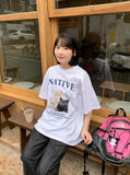 Netiku Cat Printed Over Short Sleeve Tee