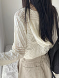 Killan Punched Button Knit Crop Long Sleeve Hood Cardigan
