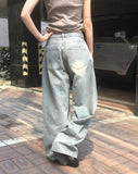 Minta Washing Side Pin Tuck Wide Denim Pants
