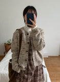 Laniko Round Mix Color Pattern Wool Knit Cardigan