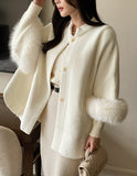 [Muffler + Belt Set] Zader Cape Fur Half Coat