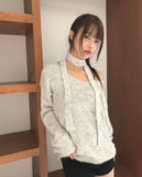 [Muffler SET] Mor V-neck loose fit long knit