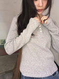 Shuji Flower Waffle Henley Neck Long Sleeve Tee