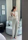 Bico Ribbed Collar Cap Sleeve Knit