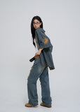 Sia damage washed denim short-sleeved shirt