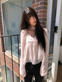 [Muffler Set] Hassen Ribbon Halterneck Puff Blouse Set