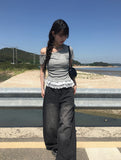 Bulk lace one-off strap short sleeve T-shirt