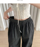 Non-Fade Raw Balloon Wide Jogger Banding Summer Pants