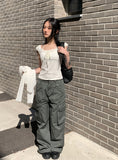Cowl Layered Halter Ribbon T-Shirt