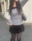 [A/M] Selling Off-Shoulder Cable Knit T-shirt