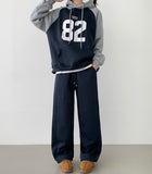 Color Matching Raglan 82 Printing Loose Fit Brushed Hoodie