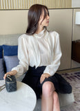 Lime Tencel Half Neck Tie Blouse