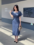 Even Square Neck Shirring Long One Piece