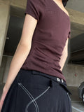 Shirring off-shoulder short sleeve tee