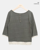 Fayu Flower Color Matching Button Three Quarter T-shirt