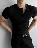 Muscle Fit Henley Neck Short Sleeve Knit