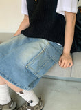 Samav Cargo Washing Denim Midi Skirt