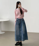 Color Matching Hem Banding Stripe Long Sleeve Knit
