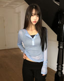 Pirun Tencel Layered Button Long Sleeve T-shirt
