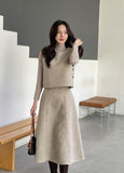 [3 piece set] ReadyU Half-Neck Knit Wool Vest Skirt Set