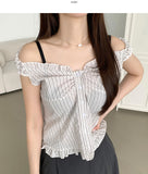Stripe Pattern Shoulder Banding Off-shoulder Sleeveless Blouse