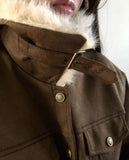 Dune Suede Quilted Buckle High Neck Fur Jacket