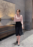 Luan Satin Pintuck Pearl Tie Blouse