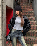 Hazel loose-fit pocket leather jumper